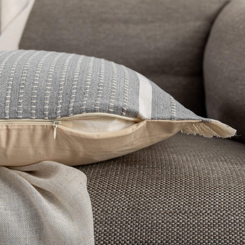 OJIA Modern Throw Pillow Cover with Tassels, Decorative Liana Fringe Accent Cushion Case, Farmhouse Woven Pillowcase for Sofa Chair Couch Bed Decor (Lumbar 12 x 20 Inches, Grey) - Image 4